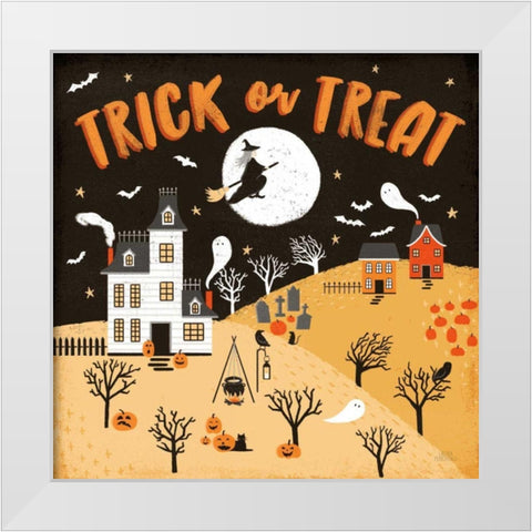Spooky Village III Orange White Modern Wood Framed Art Print by Marshall, Laura