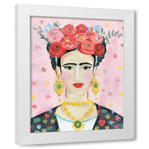 Homage to Frida White Modern Wood Framed Art Print by Zaman, Farida