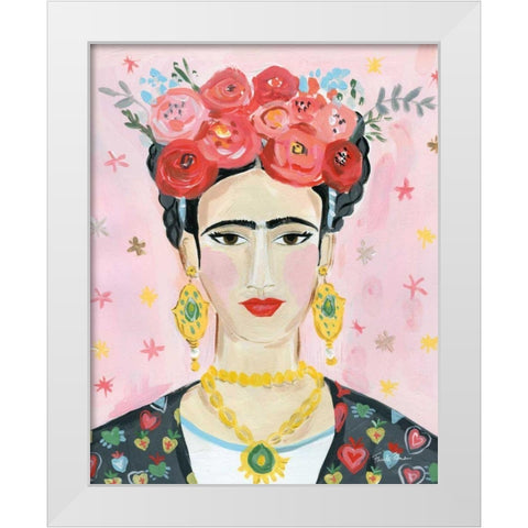 Homage to Frida White Modern Wood Framed Art Print by Zaman, Farida
