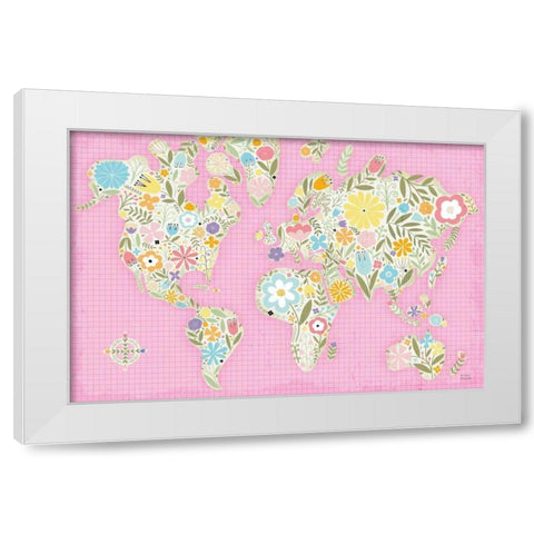 Floral World Pink White Modern Wood Framed Art Print by Mullan, Michael