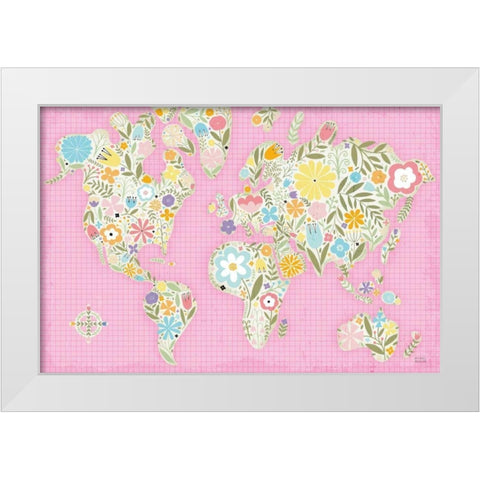 Floral World Pink White Modern Wood Framed Art Print by Mullan, Michael