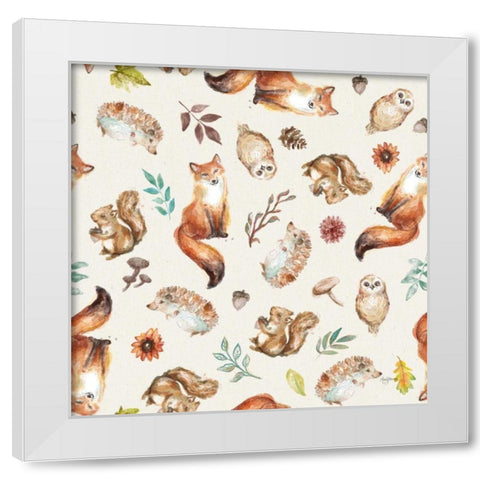 Autumn Friends Pattern IVA White Modern Wood Framed Art Print by Urban, Mary