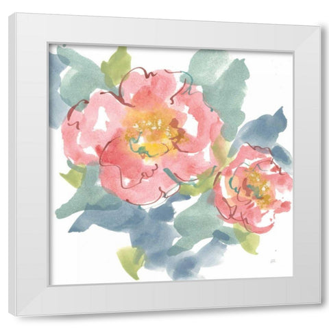 Peony in the Pink I on White White Modern Wood Framed Art Print by Paschke, Chris