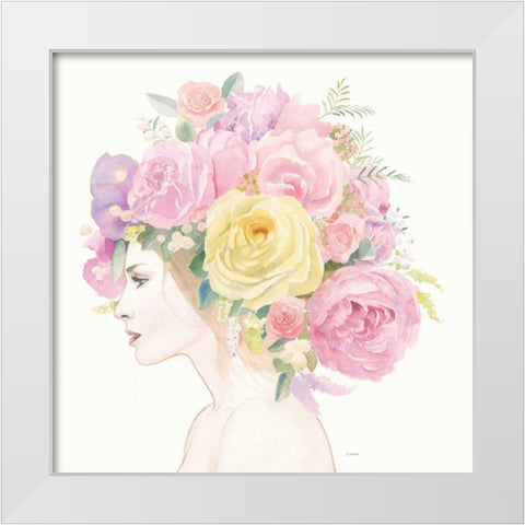 Flowers in her Hair White Modern Wood Framed Art Print by Wiens, James