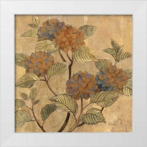 Golden Hydrangea White Modern Wood Framed Art Print by Hristova, Albena