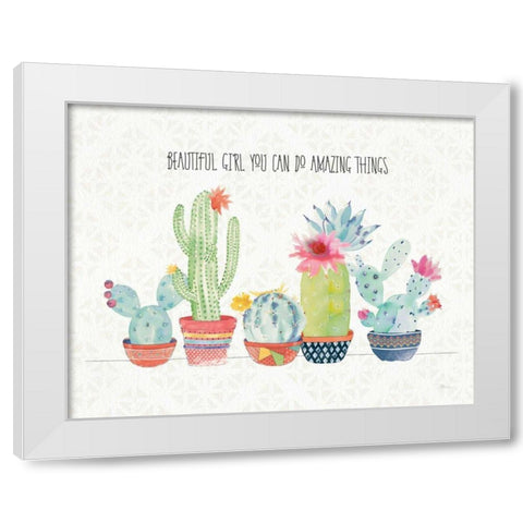 Sweet Succulents I Beautiful White Modern Wood Framed Art Print by Pela Studio