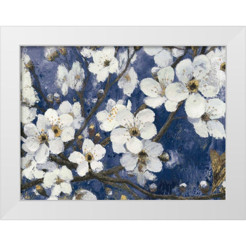 Cherry Blossoms I Indigo Crop White Modern Wood Framed Art Print by Wiens, James
