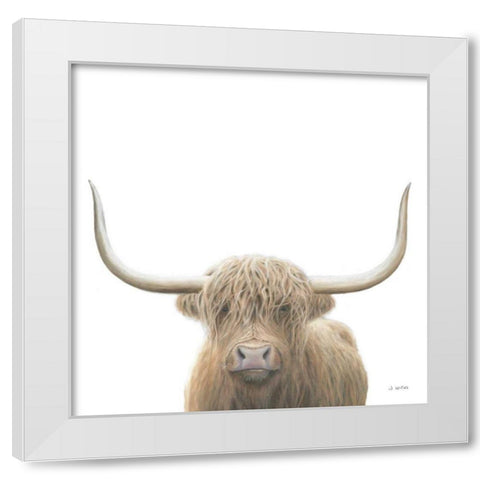 Highland Cow Sepia Sq White Modern Wood Framed Art Print by Wiens, James