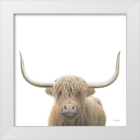 Highland Cow Sepia Sq White Modern Wood Framed Art Print by Wiens, James