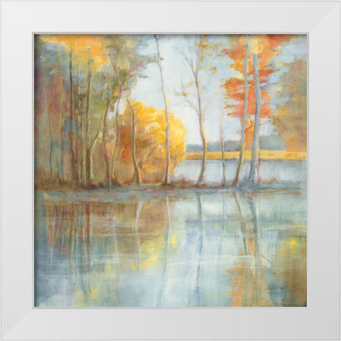 Lakeside Reflection White Modern Wood Framed Art Print by Nai, Danhui