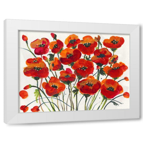 Poppin Up Poppies White Modern Wood Framed Art Print by Griggs, Jan