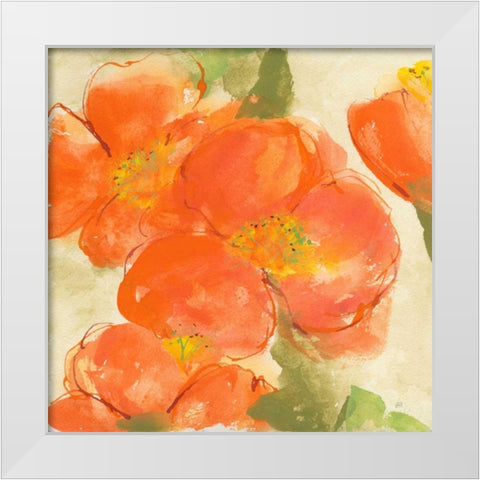 Tangerine Poppies I White Modern Wood Framed Art Print by Paschke, Chris