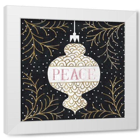 Jolly Holiday Ornaments Peace Metallic White Modern Wood Framed Art Print by Mullan, Michael