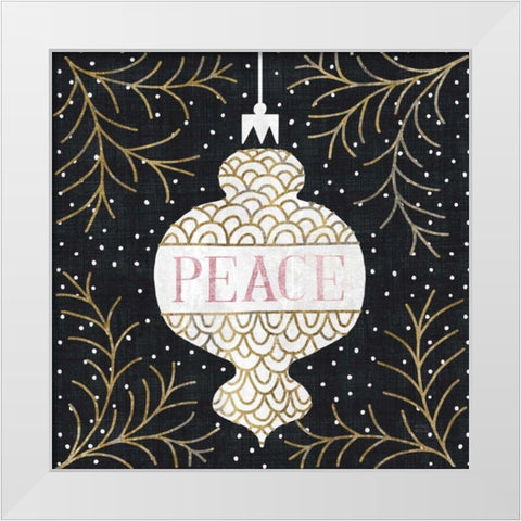 Jolly Holiday Ornaments Peace Metallic White Modern Wood Framed Art Print by Mullan, Michael