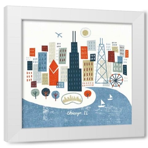 Colorful Chicago White Modern Wood Framed Art Print by Mullan, Michael