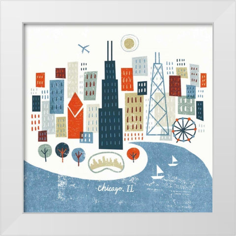 Colorful Chicago White Modern Wood Framed Art Print by Mullan, Michael