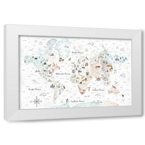 World Traveler I Dot BG White Modern Wood Framed Art Print by Marshall, Laura