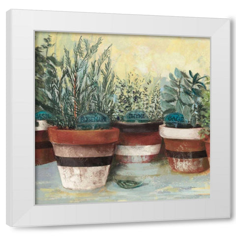 Potted Herbs II Stripes Crop White Modern Wood Framed Art Print by Rowan, Carol