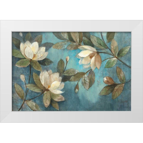 Floating Magnolias White Modern Wood Framed Art Print by Hristova, Albena