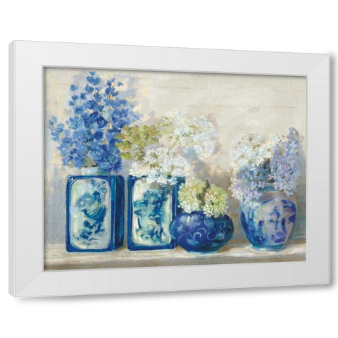 Ladys Mantle on Shiplap White Modern Wood Framed Art Print by Rowan, Carol