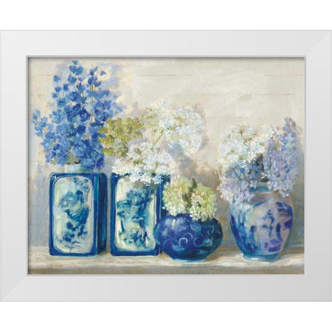 Ladys Mantle on Shiplap White Modern Wood Framed Art Print by Rowan, Carol