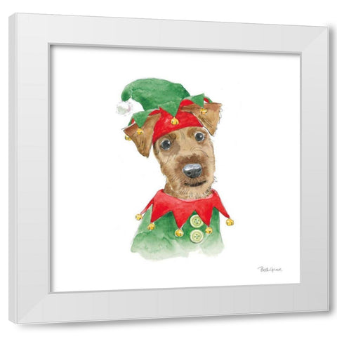 Holiday Paws VII on White White Modern Wood Framed Art Print by Grove, Beth
