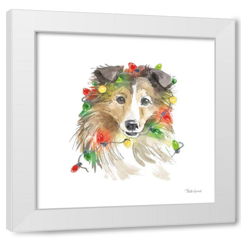 Holiday Paws IX on White White Modern Wood Framed Art Print by Grove, Beth