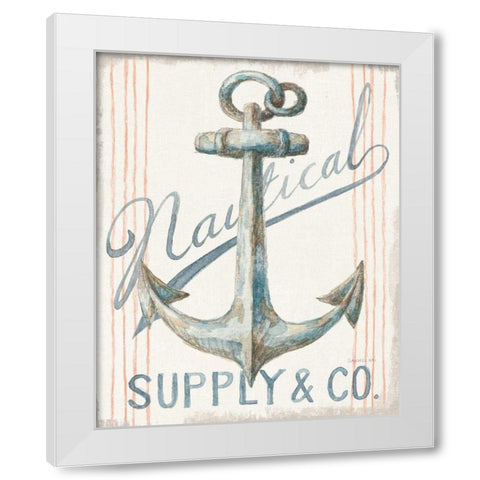 Floursack Nautical V White Modern Wood Framed Art Print by Nai, Danhui