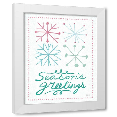 Merry Christmastime Snow Flake Vintage White Modern Wood Framed Art Print by Mullan, Michael