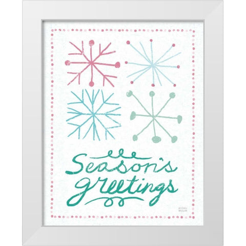 Merry Christmastime Snow Flake Vintage White Modern Wood Framed Art Print by Mullan, Michael