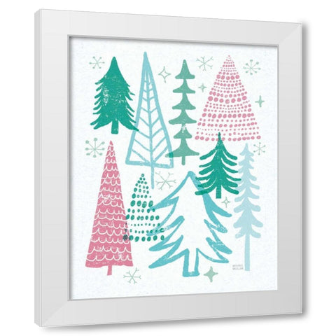 Merry Christmastime Trees Vintage White Modern Wood Framed Art Print by Mullan, Michael
