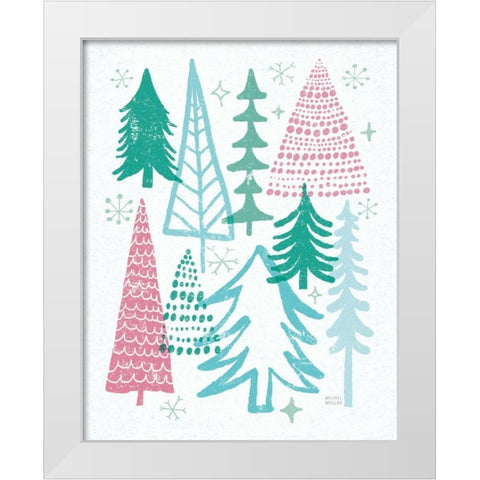 Merry Christmastime Trees Vintage White Modern Wood Framed Art Print by Mullan, Michael