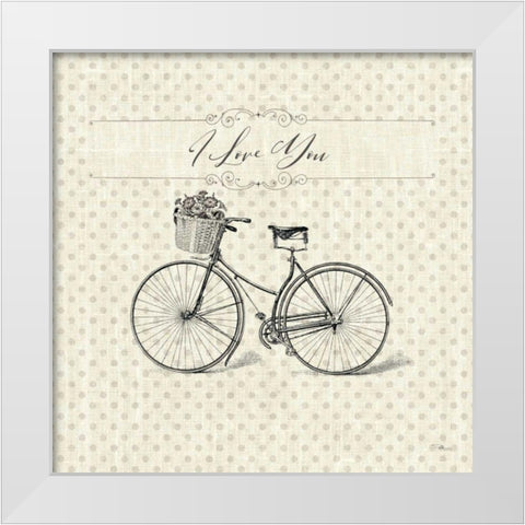 Paris Farmhouse III Bike White Modern Wood Framed Art Print by Pela Studio