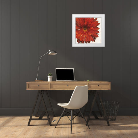 Vivid Daisy Dark Red Crop White Modern Wood Framed Art Print by Nai, Danhui