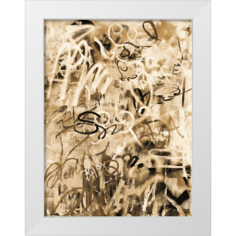 Graffiti Love Sepia White Modern Wood Framed Art Print by Nai, Danhui