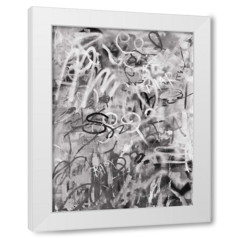 Graffiti Love Monochromatic White Modern Wood Framed Art Print by Nai, Danhui