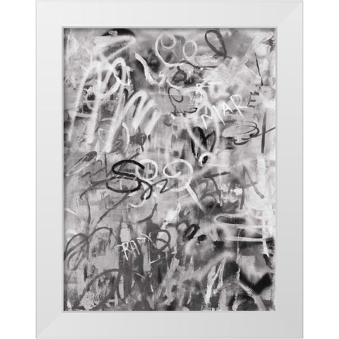 Graffiti Love Monochromatic White Modern Wood Framed Art Print by Nai, Danhui