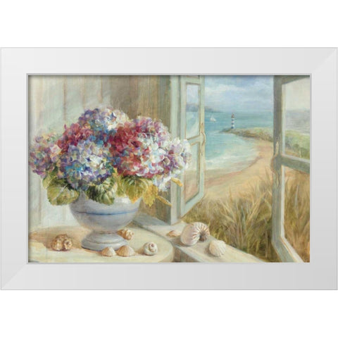 Coastal Hydrangea WAG White Modern Wood Framed Art Print by Nai, Danhui