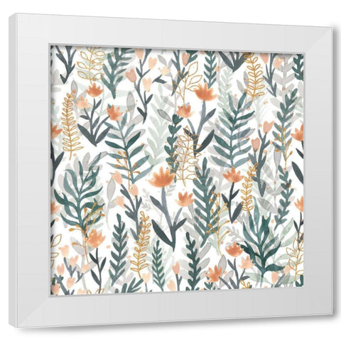 Spring Blooms Pattern I White Modern Wood Framed Art Print by Marshall, Laura