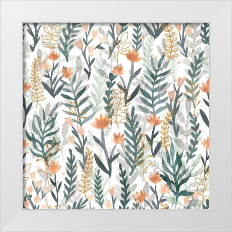 Spring Blooms Pattern I White Modern Wood Framed Art Print by Marshall, Laura