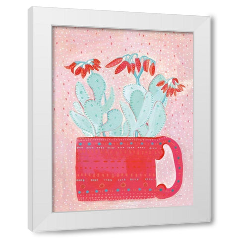 Coral Cuppa White Modern Wood Framed Art Print by Mack, Lynn
