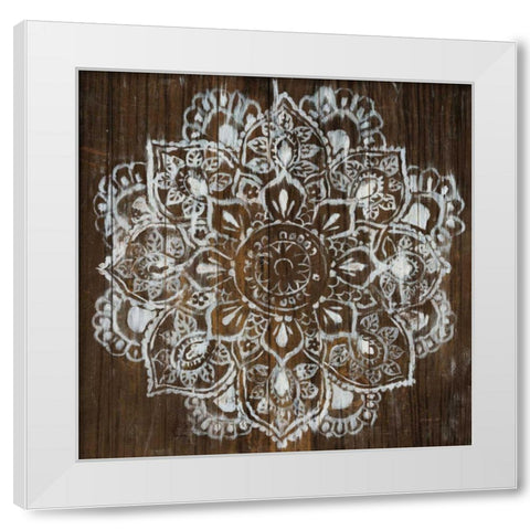 Mandala on Dark Wood White Modern Wood Framed Art Print by Nai, Danhui