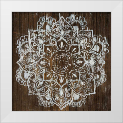 Mandala on Dark Wood White Modern Wood Framed Art Print by Nai, Danhui