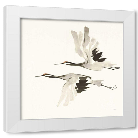 Zen Cranes I Warm White Modern Wood Framed Art Print by Paschke, Chris