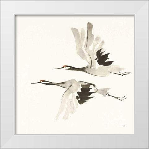 Zen Cranes I Warm White Modern Wood Framed Art Print by Paschke, Chris