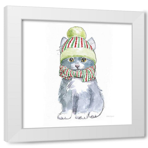 Christmas Kitties II Square White Modern Wood Framed Art Print by Grove, Beth