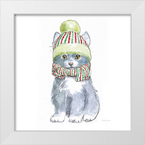 Christmas Kitties II Square White Modern Wood Framed Art Print by Grove, Beth