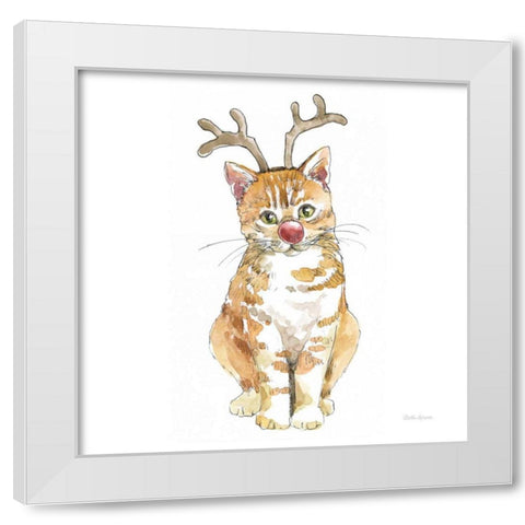 Christmas Kitties III Square White Modern Wood Framed Art Print by Grove, Beth