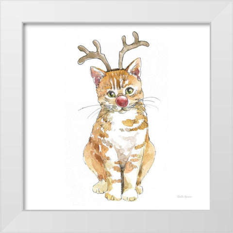 Christmas Kitties III Square White Modern Wood Framed Art Print by Grove, Beth