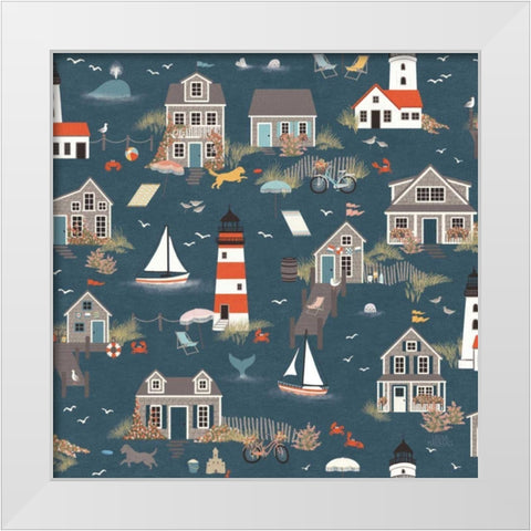 Seaside Village Pattern I White Modern Wood Framed Art Print by Marshall, Laura